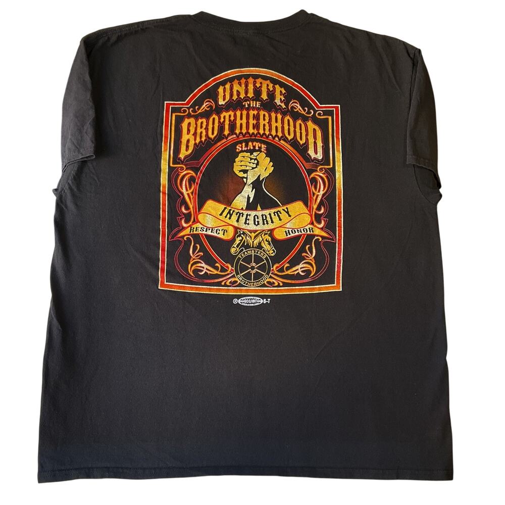 Teamsters Men Shirt 2X-LARGE Black Graphic Print Brotherhood Slate Logo
